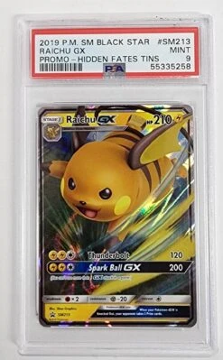 2019 Pokemon SM Black Star Raichu GX SM213 - Promo - Hidden Fates Tins - PSA9