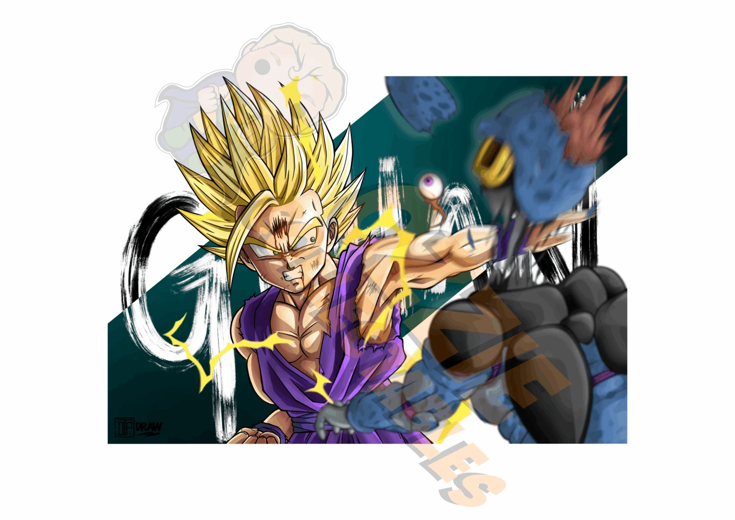 Dragon Ball Z - Super Saiyan Gohan - Darren Tee Pei Art Print Poster 1 Dragon Ball Z - Super Saiyan Gohan - Darren Tee Pei Art Print Poster