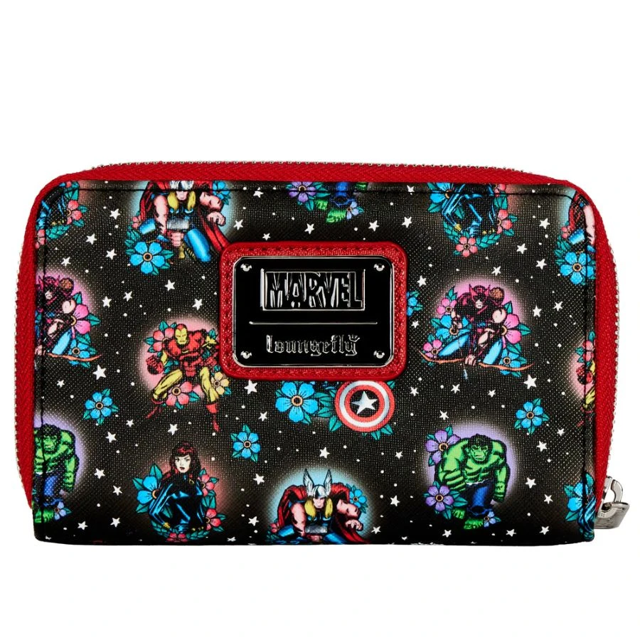 LOUNGEFLY Marvel Comics - Avengers Floral Tattoo Zip Purse 2 LOUNGEFLY Marvel Comics - Avengers Floral Tattoo Zip Purse - Image 2