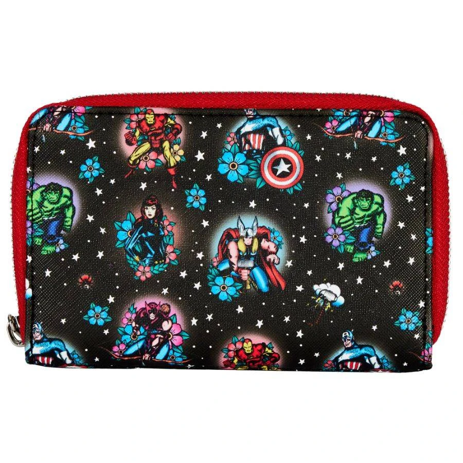 LOUNGEFLY Marvel Comics - Avengers Floral Tattoo Zip Purse 1 LOUNGEFLY Marvel Comics - Avengers Floral Tattoo Zip Purse