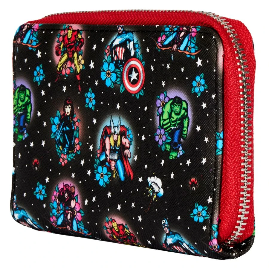 LOUNGEFLY Marvel Comics - Avengers Floral Tattoo Zip Purse 4 LOUNGEFLY Marvel Comics - Avengers Floral Tattoo Zip Purse - Image 4